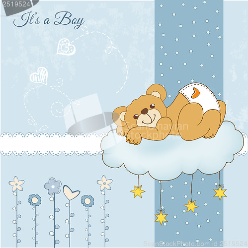 Image of baby shower card with sleepy teddy bear