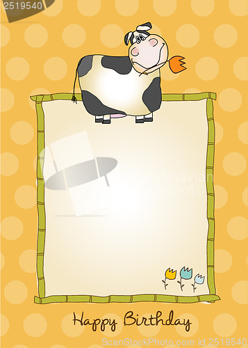 Image of new baby announcement card with cow