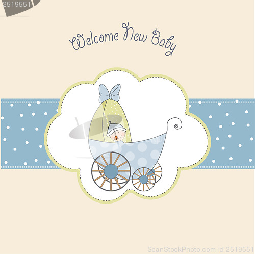 Image of baby boy shower card with stroller