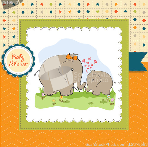 Image of baby shower card with baby elephant and his mother