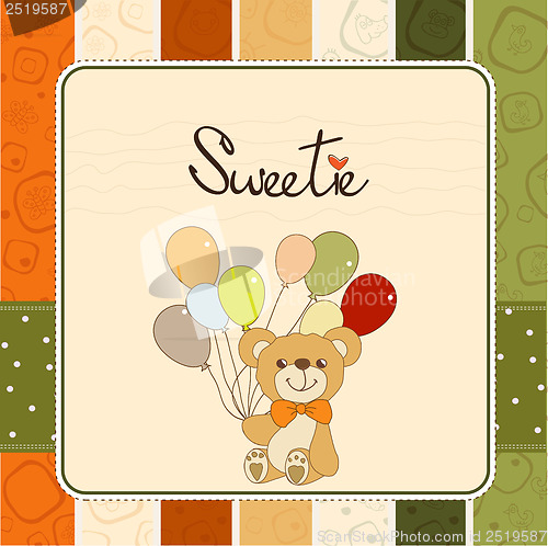 Image of baby invitation with teddy bear and balloons