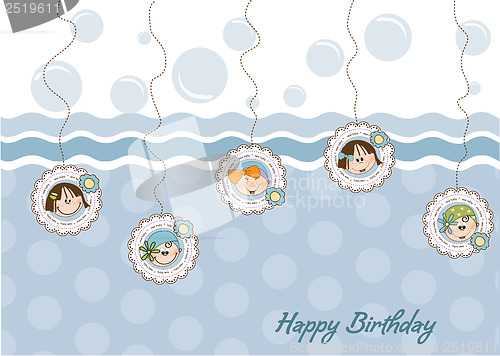 Image of happy birthday greeting card with five little girls