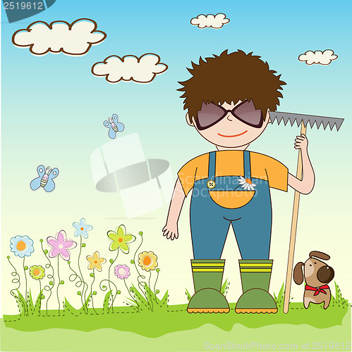 Image of young gardener who cares for flowers