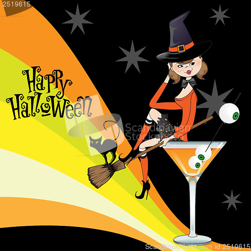 Image of sexy witch sits in a glass of poison