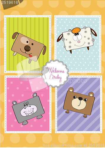 Image of baby shower card with funny cube animals