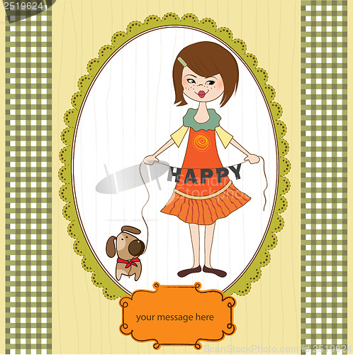 Image of happy girl with cute dog
