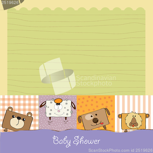 Image of baby shower card with funny cube animals