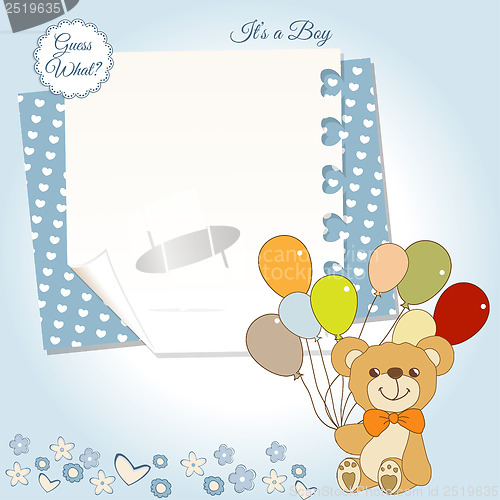 Image of baby shower card with cute teddy bear