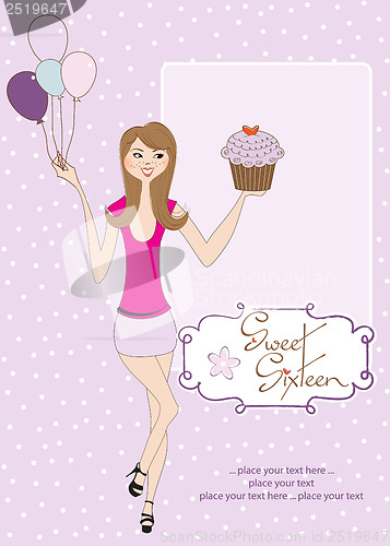 Image of Sweet Sixteen Birthday card with young girl