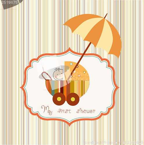 Image of baby shower card with cute stroller