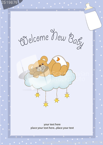 Image of baby shower card with sleepy teddy bear