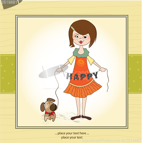 Image of happy girl with cute dog