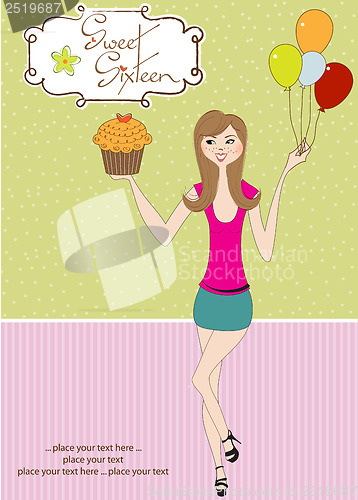 Image of Sweet Sixteen Birthday card with young girl