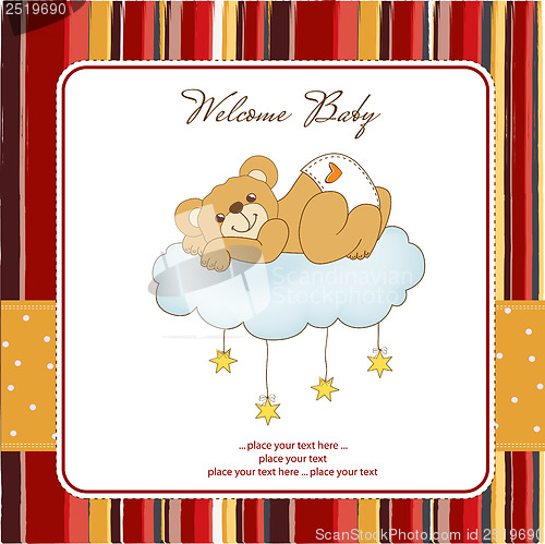 Image of baby shower card with sleepy teddy bear