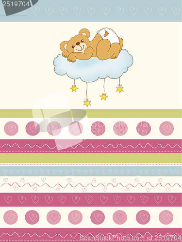 Image of baby shower card with sleepy teddy bear