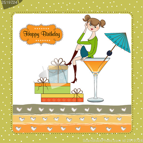 Image of Attractive young girl sitting on the edge of a glass. Glamorous 