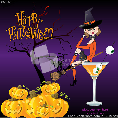 Image of sexy witch sits in a glass of poison