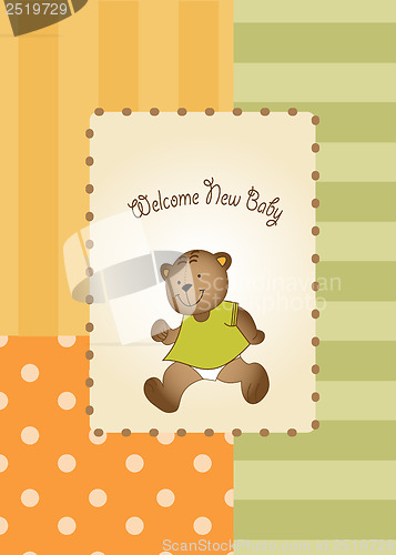 Image of baby shower card with teddy bear toy