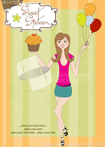 Image of Sweet Sixteen Birthday card with young girl