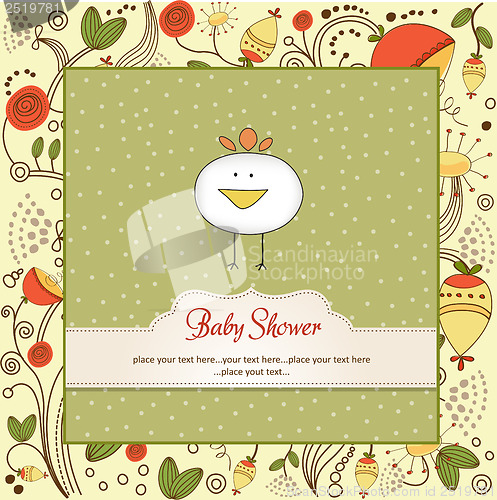 Image of new baby announcement card with chicken