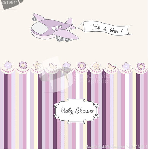 Image of baby girl announcement card with airplane