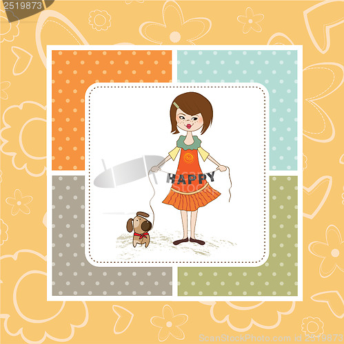 Image of happy girl with cute dog