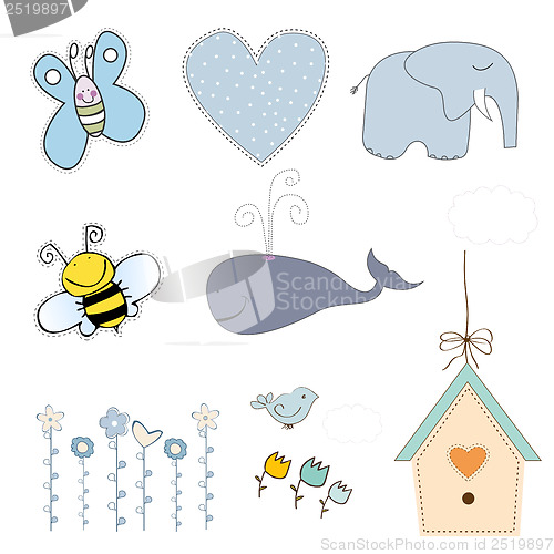 Image of new baby boy items set isolated on white background