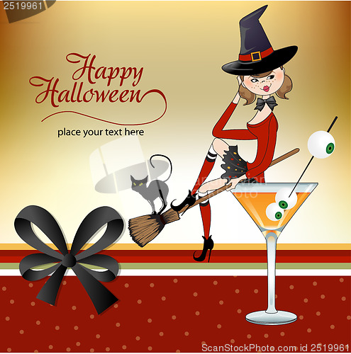Image of sexy witch sits in a glass of poison