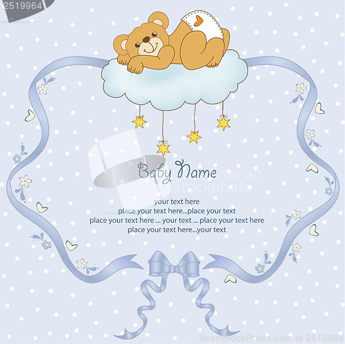 Image of baby shower card with sleepy teddy bear