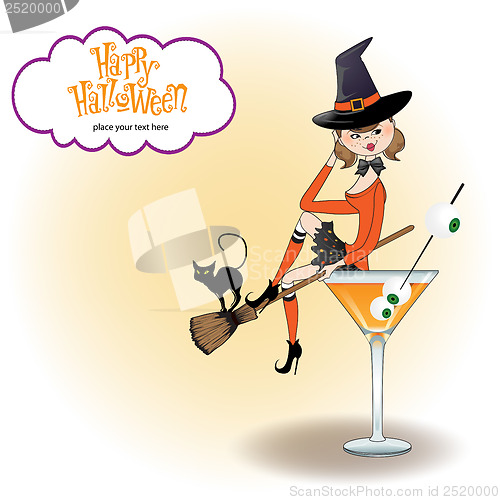 Image of sexy witch sits in a glass of poison