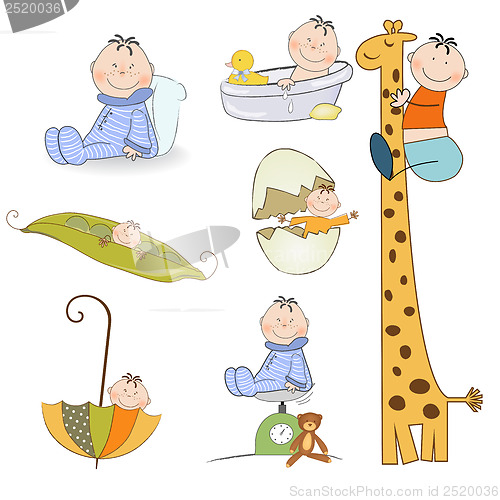 Image of baby boy items set in vector format isolated on white background