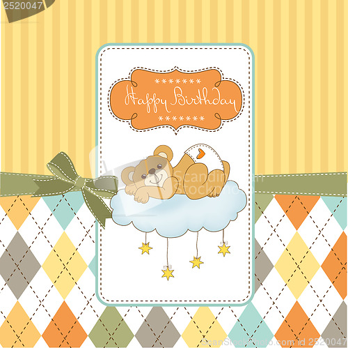 Image of baby shower card with sleepy teddy bear