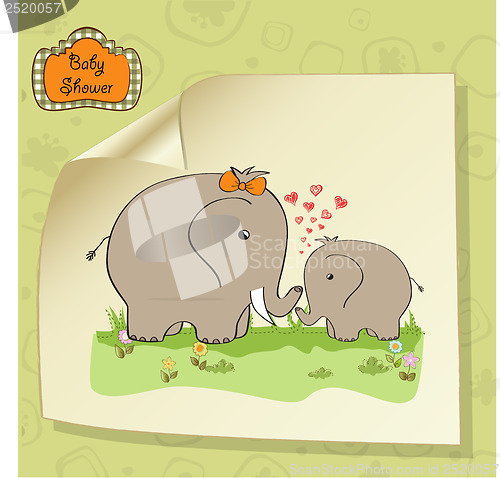 Image of baby shower card with baby elephant and his mother