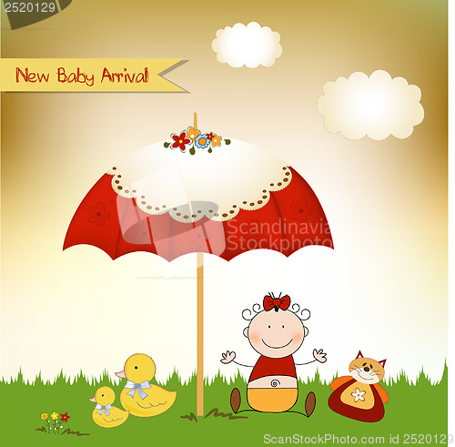 Image of new baby invitation with umbrella