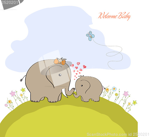 Image of baby shower card with baby elephant and his mother