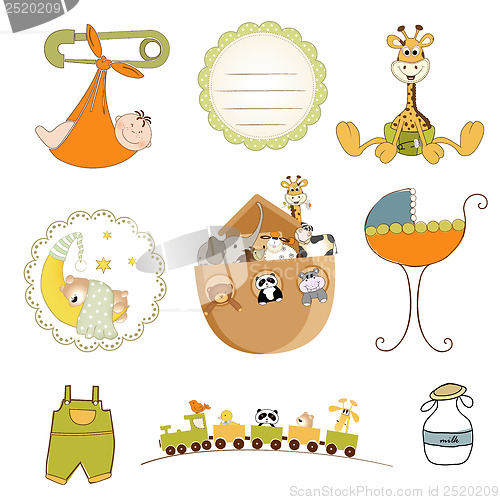 Image of baby shower items set in vector format isolated on white backgro