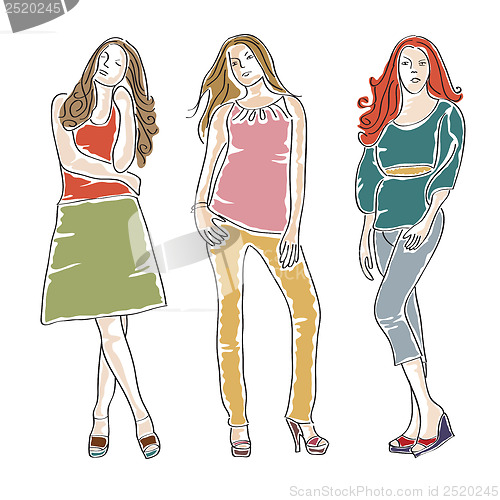 Image of hand drawn fashion girls