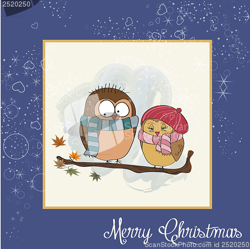 Image of template of Christmas card with funny birds