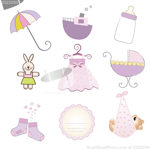 Image of baby girl items set in vector format isolated on white backgroun