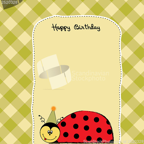 Image of happy birthday card with ladybug