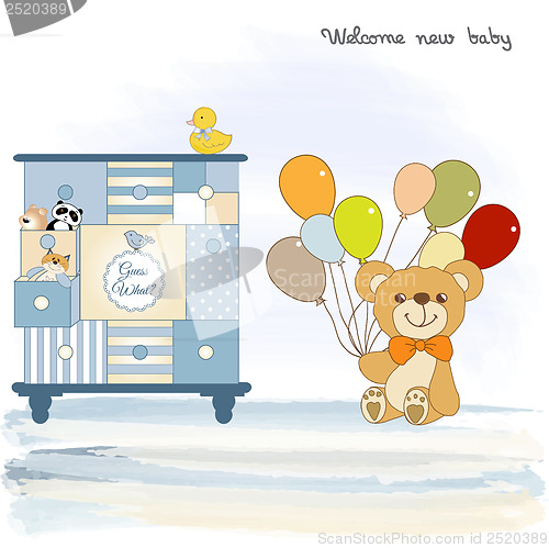 Image of baby shower card with cute teddy bear