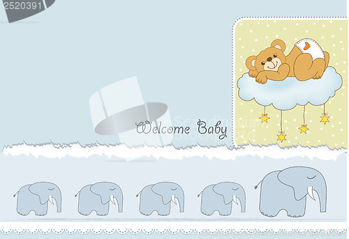 Image of baby shower card with sleepy teddy bear