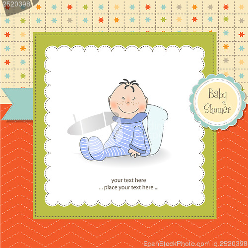 Image of new baby announcement card with little baby