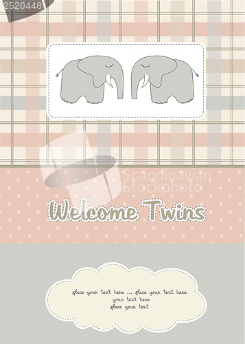 Image of twins baby shower card with two elephants