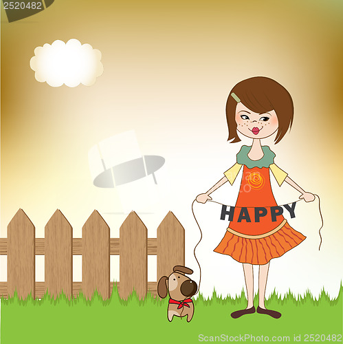 Image of happy girl with cute dog