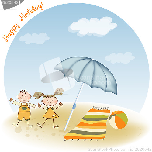 Image of two kids play on the beach