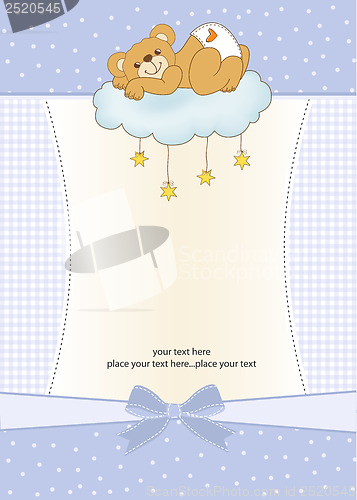 Image of baby shower card with sleepy teddy bear