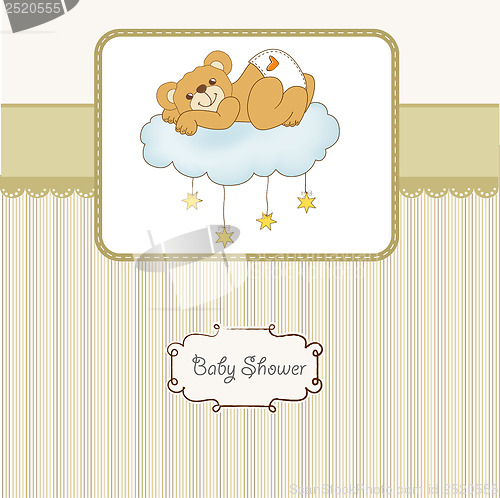 Image of baby shower card with sleepy teddy bear