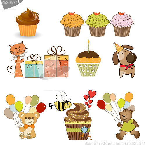 Image of birthday items set in vector format isolated on white background