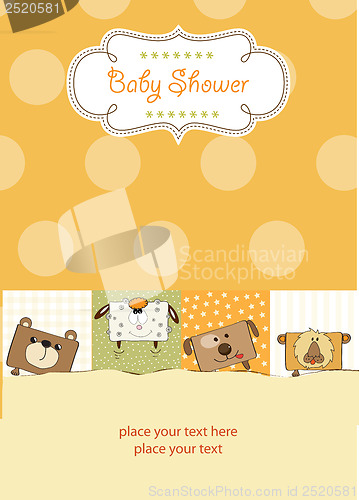 Image of baby shower card with funny cube animals